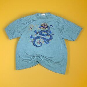 1990s VTG Discovery Channel Dragon Print T Shirt Mens Large Blue Sz XL